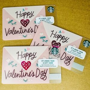♥️Starbucks Happy Valentine's Day Gift Card Set 3 Pink Hearts Roses‎ 2016